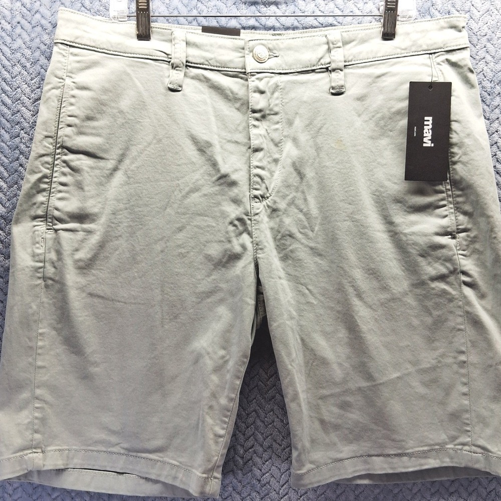 Mavi Simon Straight Chino Shorts Mens 35 Light Blue Twill Cotton Stretch NEW